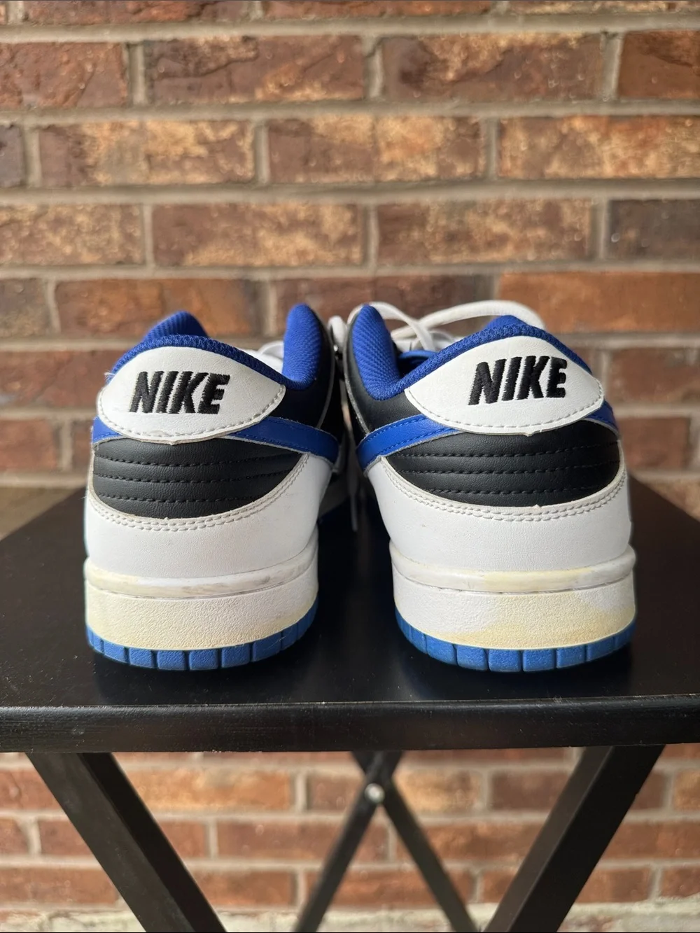 Nike Dunk Low — White, Black & Blue Graphic Accent Sneakers